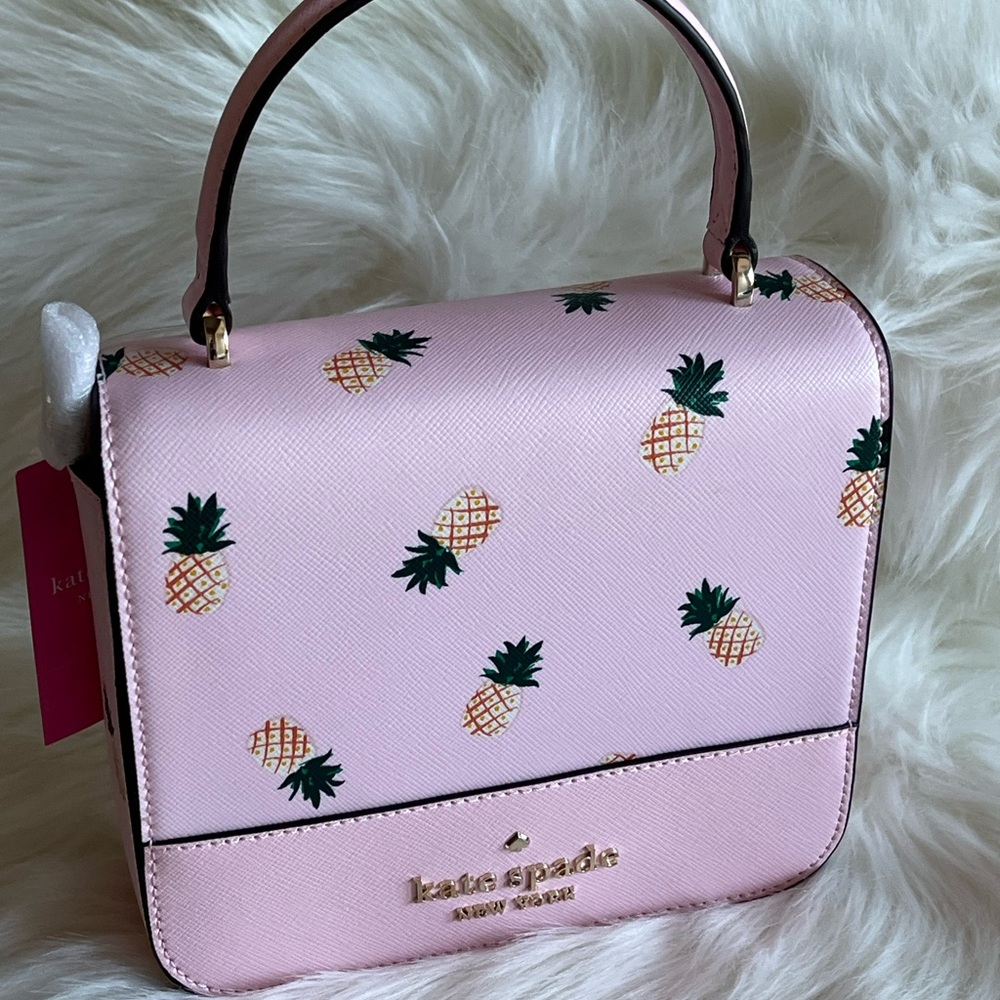 Kate Spade ♠️ Pineapple Print crossbody handbag top handle satchel purse NWT